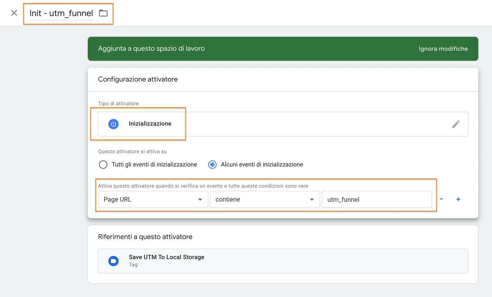 Creare l'attivatore su Google Tag Manager