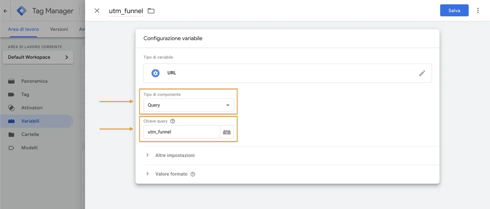 Impostare la variabile su Google Tag Manager