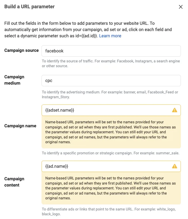 Esempio di setting parametri UTM su Meta