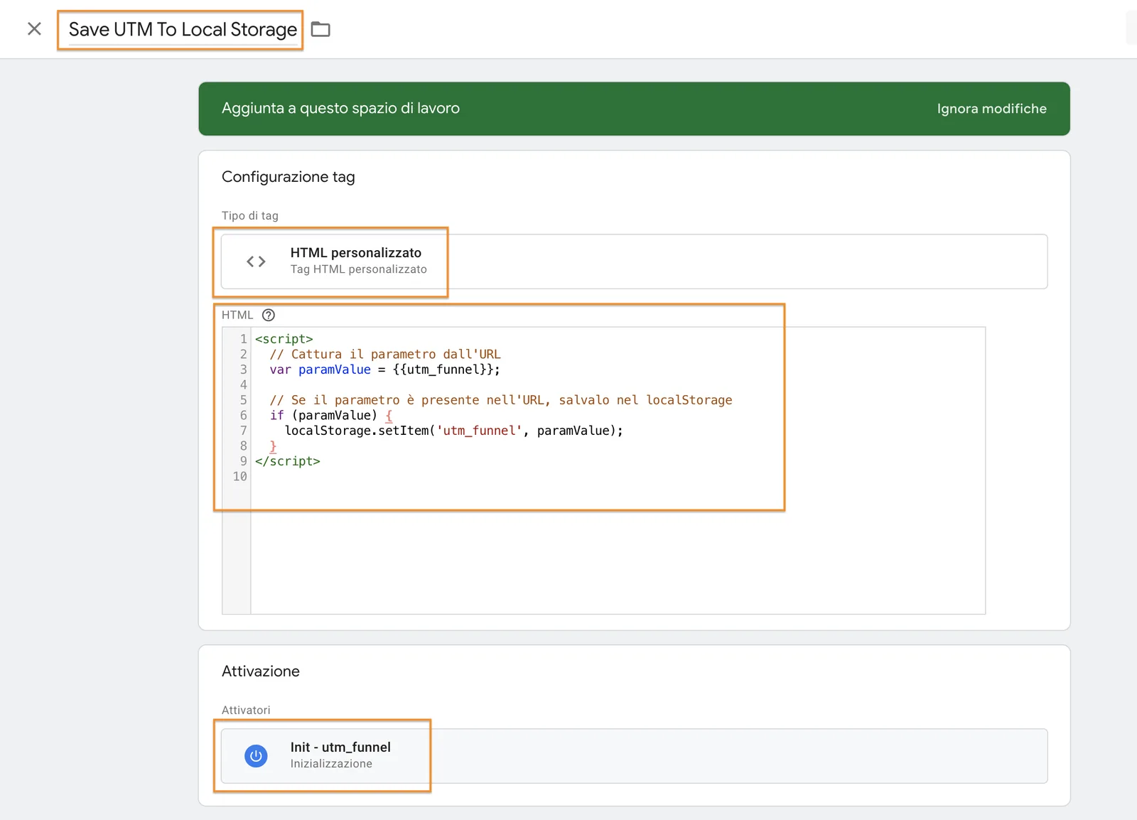 Salvare l'UTM su Local Storage con Google Tag Manager